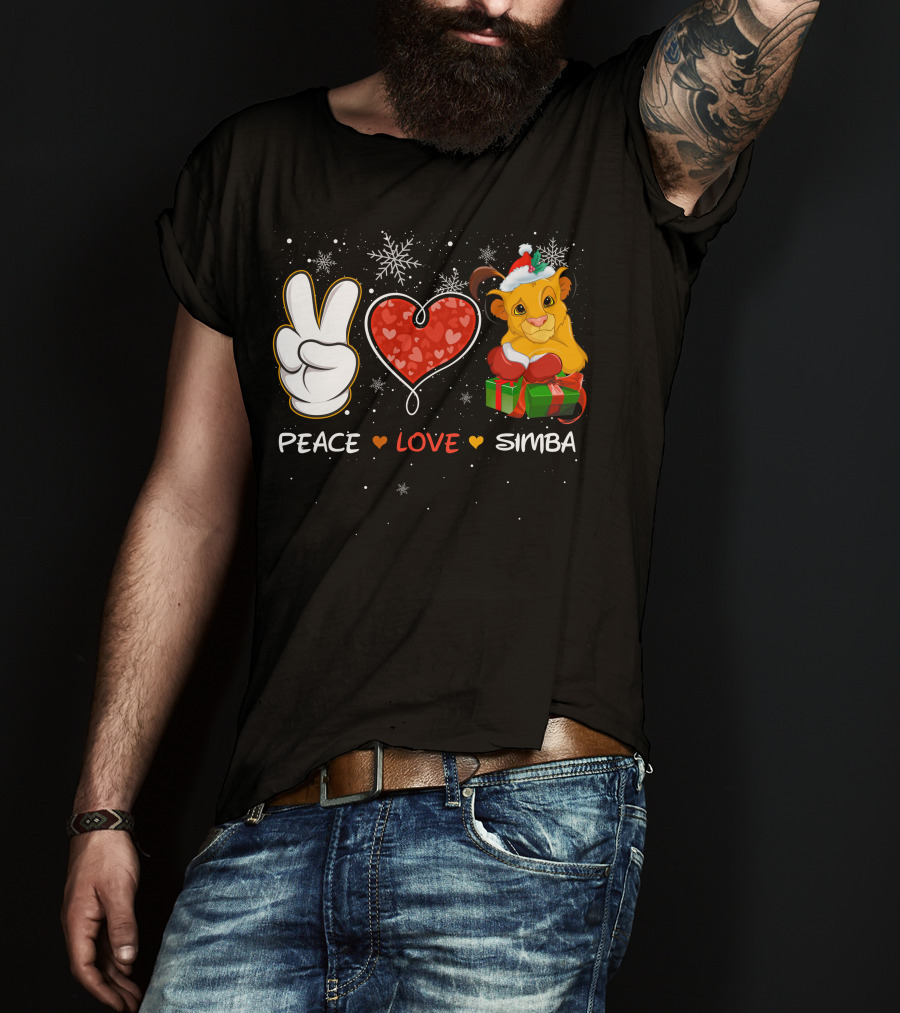 Peace Love Simba Christmas Gift Snowflakes T-Shirt
