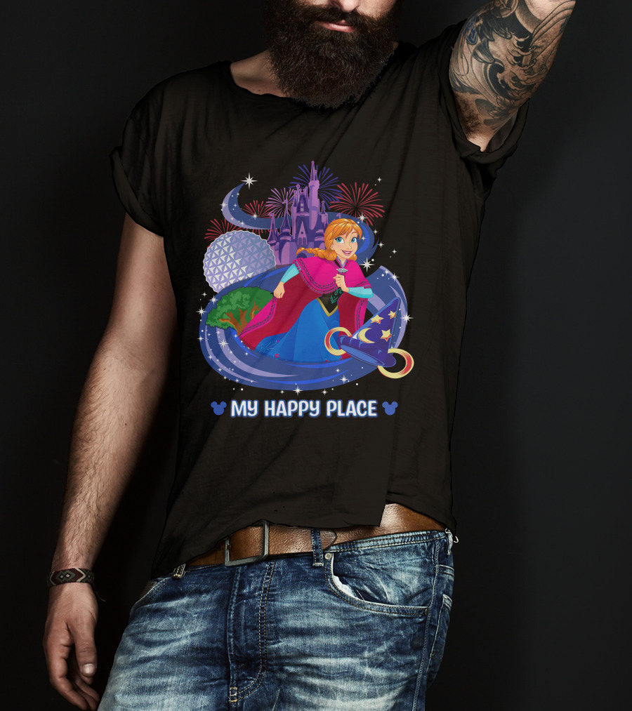 My Happy Place Anna Disney Parks Fireworks And Spaceship Earth T-Shirt