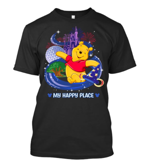 Pooh My Happy Place Disney Fireworks Castle Epcot Sorcerer's Hat T-Shirt
