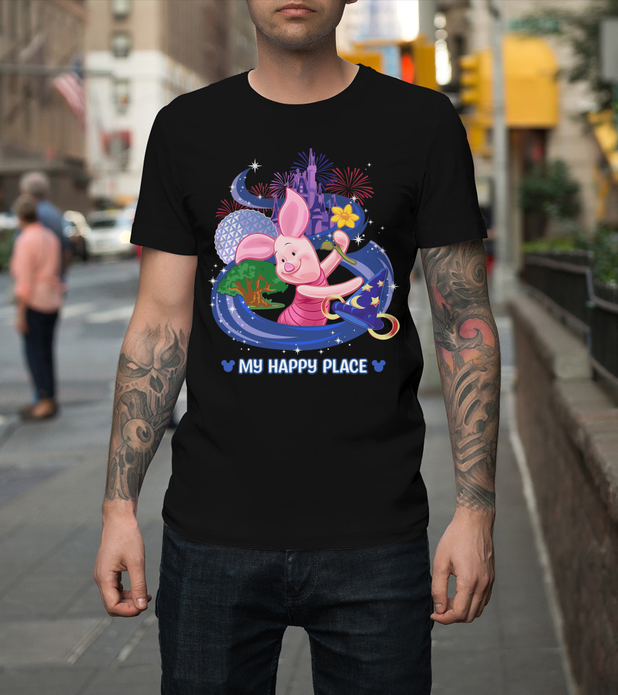 Piglet My Happy Place Disney Epcot Castle Fireworks T-Shirt