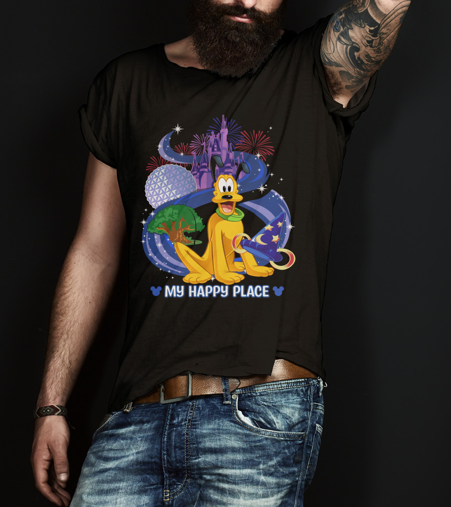 My Happy Place Pluto Disneyland Castle Fireworks Magic Hat T-Shirt