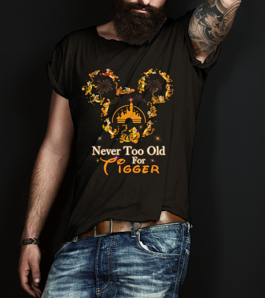 Never Too Old For Tigger Disney Fireworks Castle Mickey Head T-Shirt