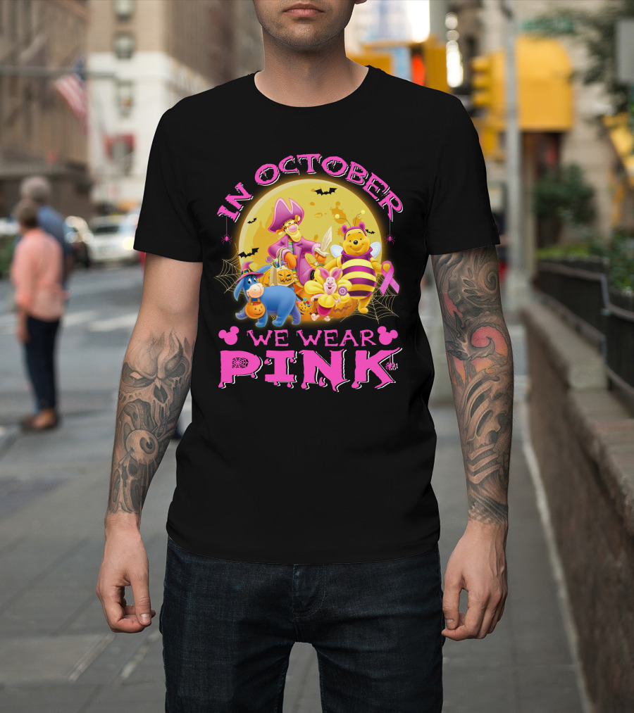 In October We Wear Pink Winnie The Pooh Halloween Breast Cancer Awareness T-Shirt
