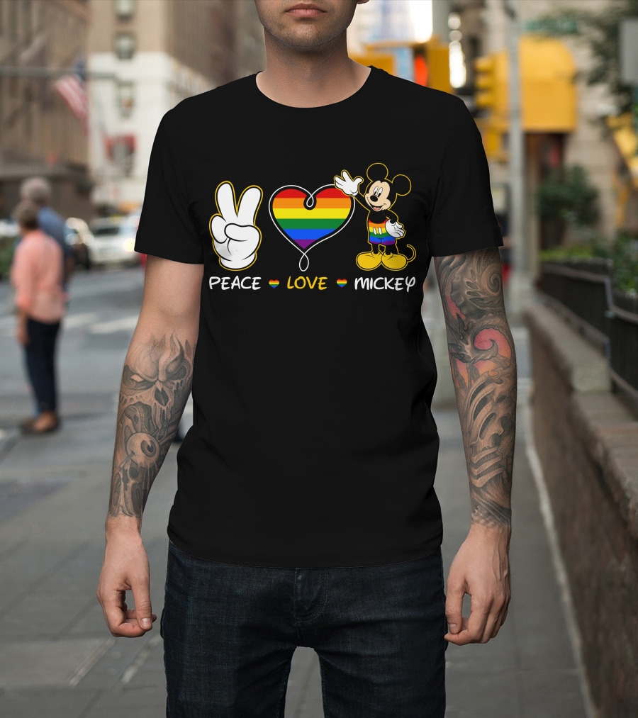 PEACE LOVE MICKEY Rainbow Pride T-Shirt