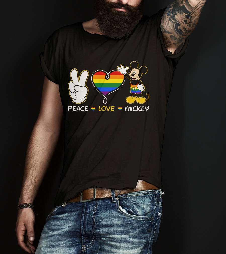 PEACE LOVE MICKEY Rainbow Pride T-Shirt