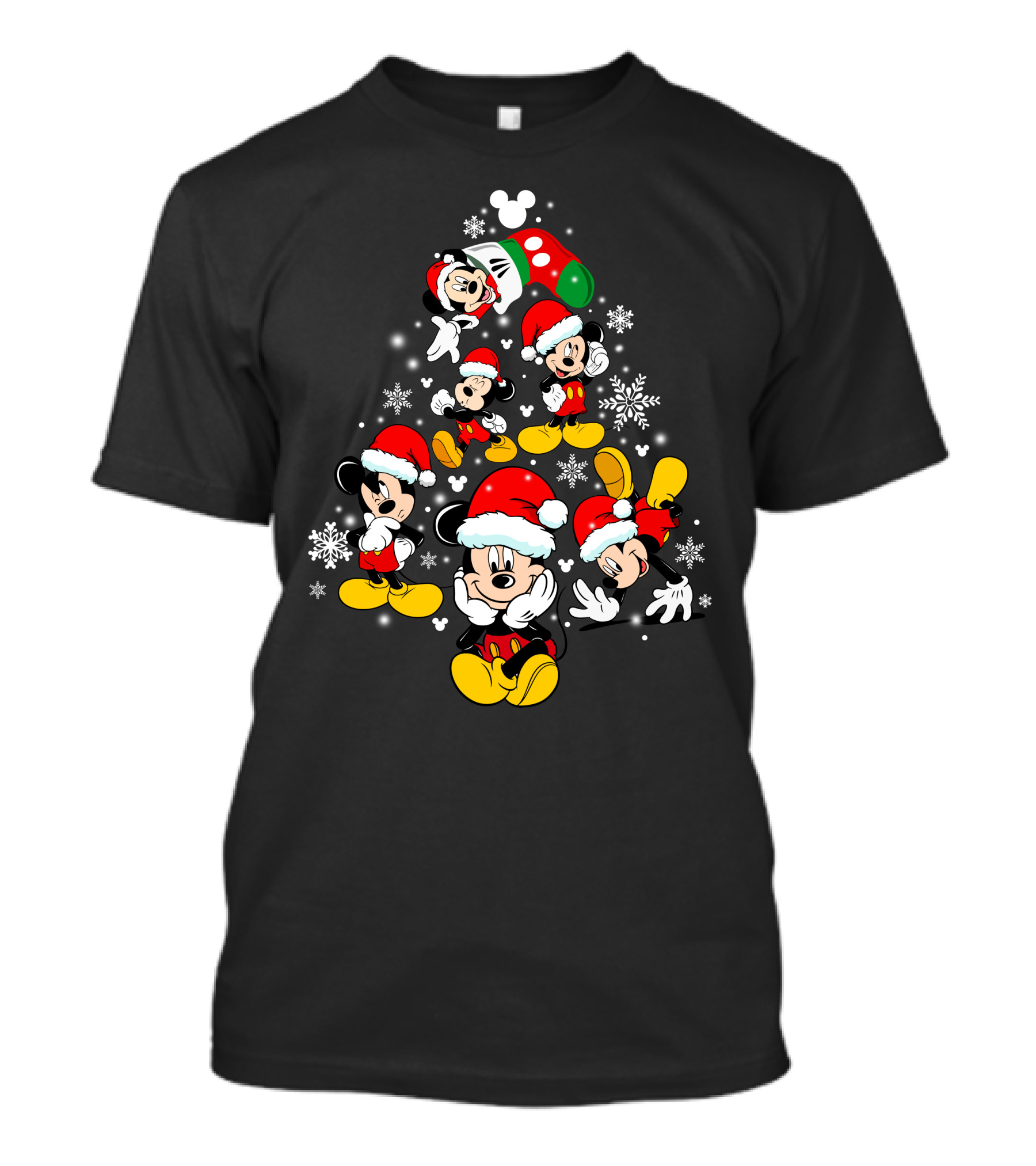 Mickey Mouse Christmas Santa Hat Snowflakes T-Shirt