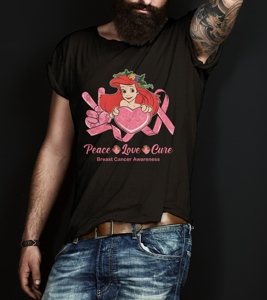 Peace Love Cure Ariel Breast Cancer Awareness T-Shirt
