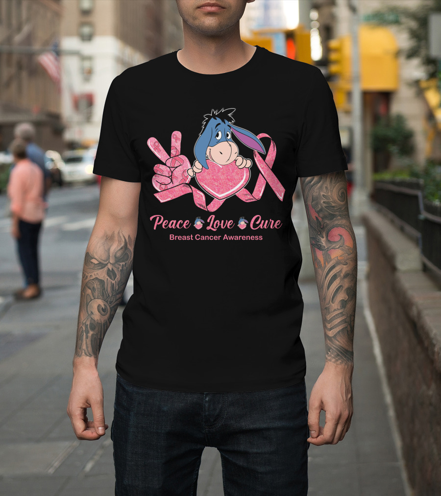 Peace Love Cure Breast Cancer Awareness Eeyore T-Shirt