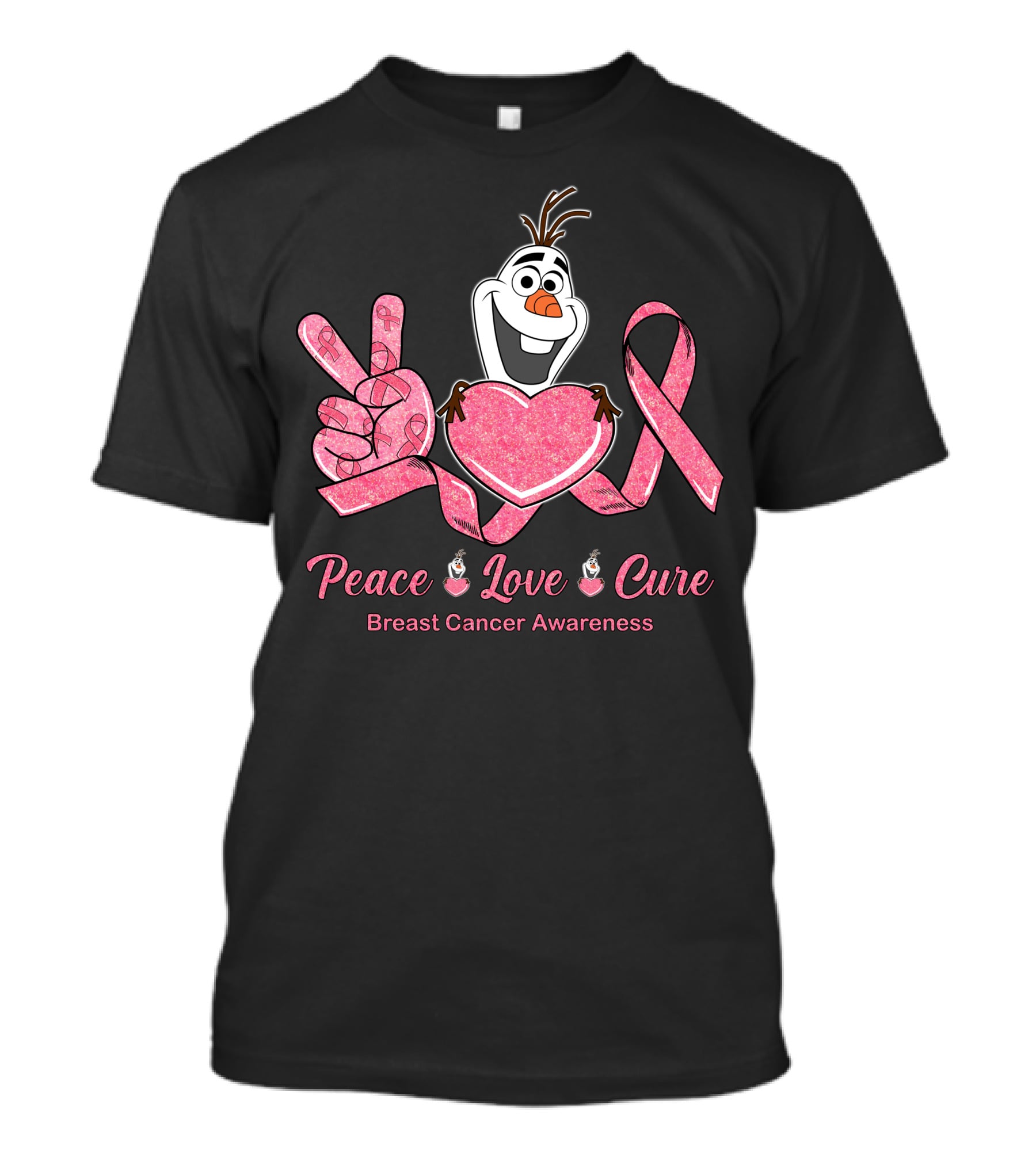 Peace Love Cure Breast Cancer Awareness Olaf T-Shirt