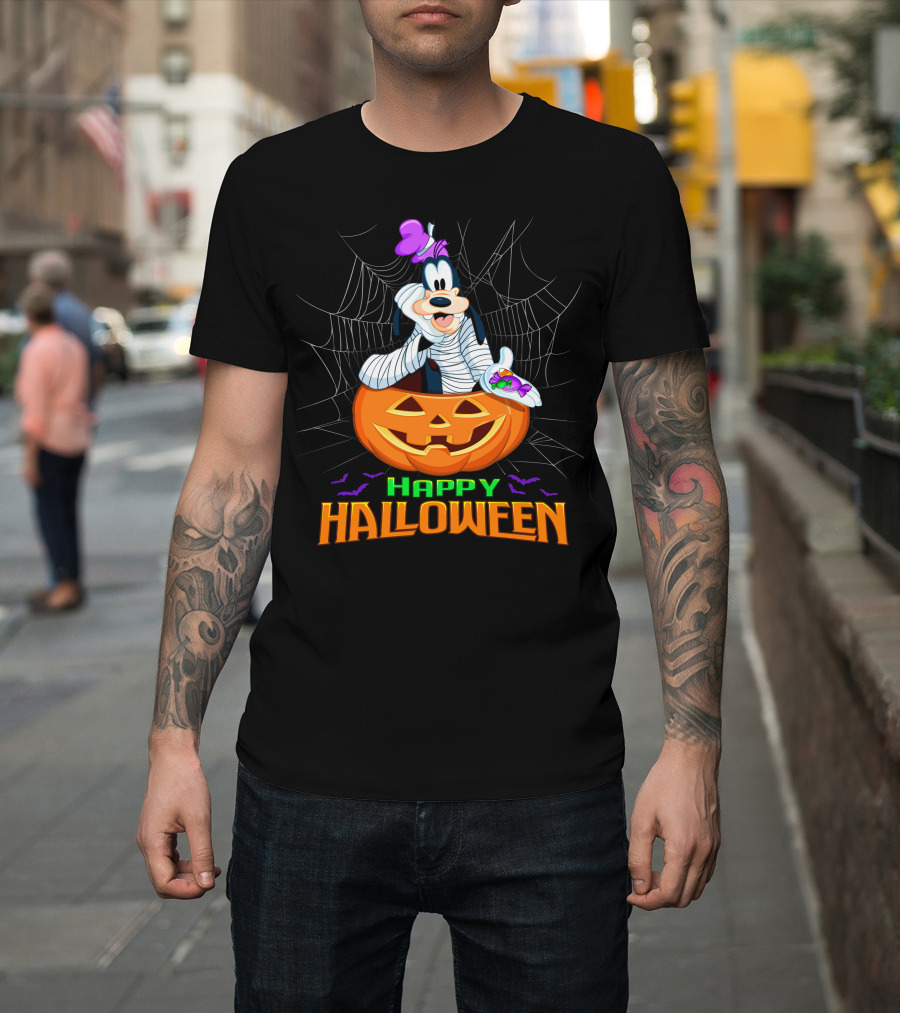 Goofy Happy Halloween Mummy Pumpkin And Candy T-Shirt