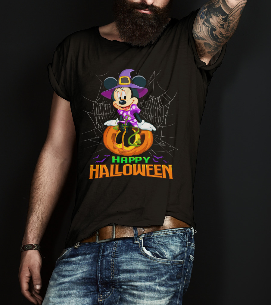Minnie Happy Halloween Witch Costume Pumpkin Spiderweb T-Shirt