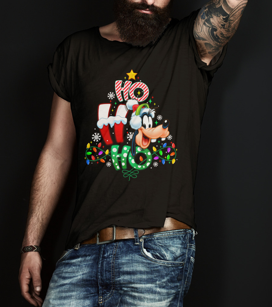 Goofy Ho Ho Ho Christmas Lights Holiday T-Shirt