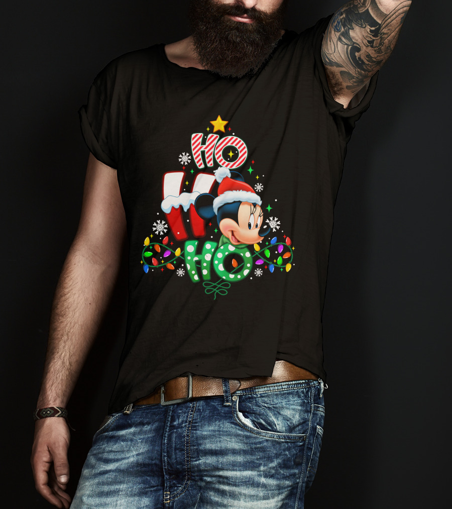 Minnie Mouse Christmas Ho Ho Ho Festive Holiday Lights T-Shirt