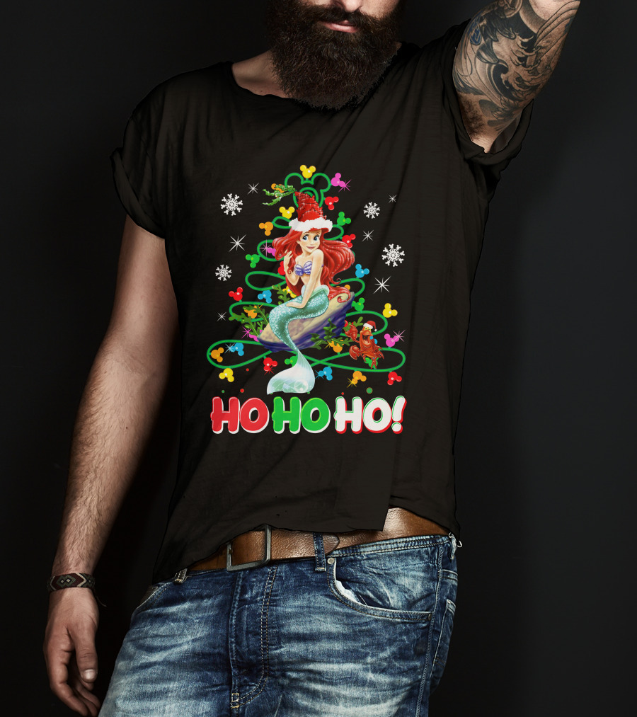 Ariel Ho Ho Ho Christmas Santa Hat Snowflakes T-Shirt