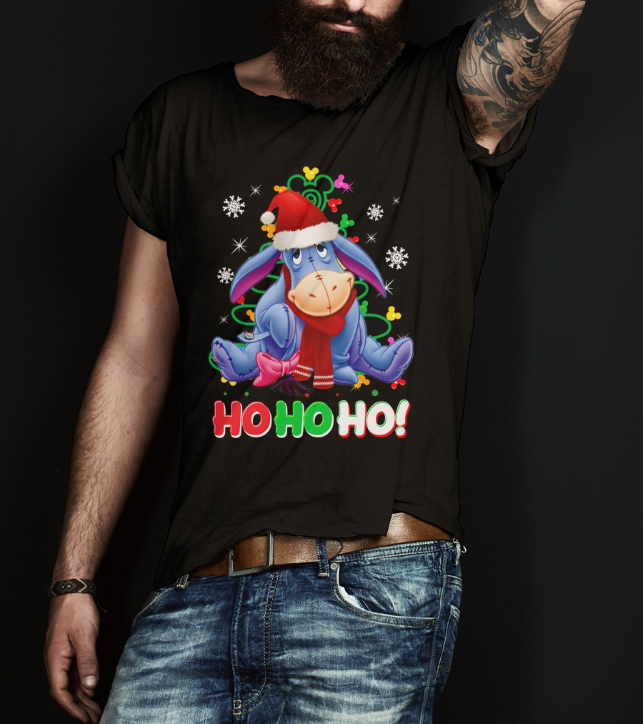 Eeyore Christmas Ho Ho Ho Santa Hat And Scarf Festive Theme T-Shirt