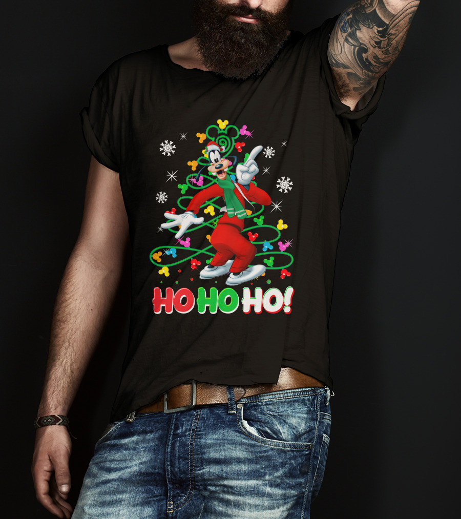 Goofy Christmas Ho Ho Ho Celebration With Snowflakes And Colorful T-Shirt
