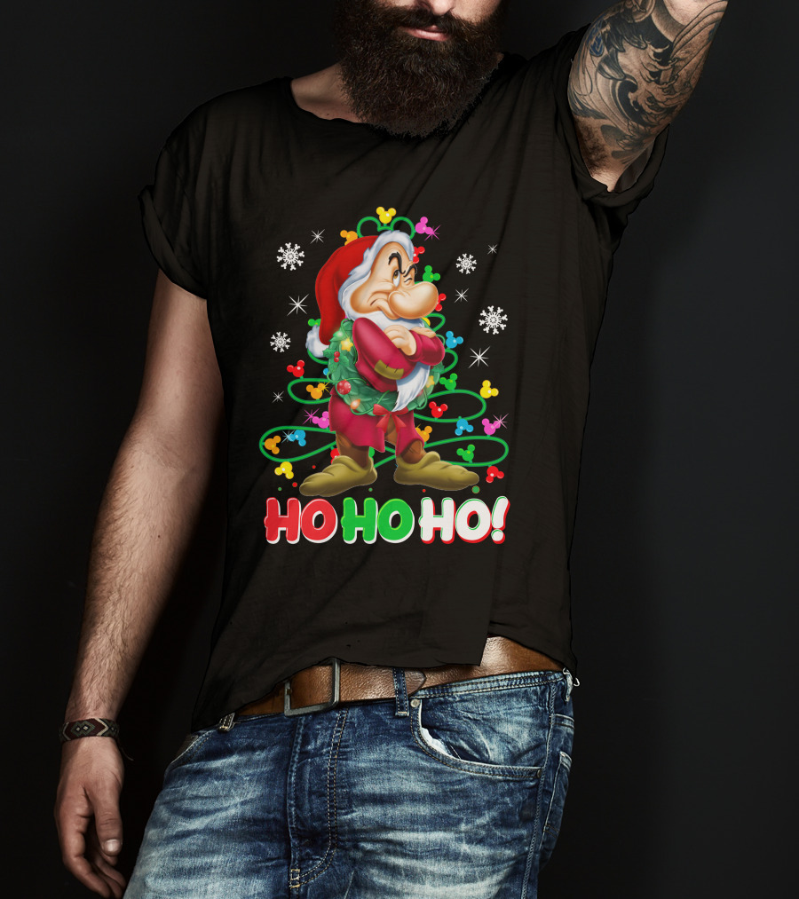Grumpy Ho Ho Ho Christmas Mickey Snowflakes Disneyland T-Shirt