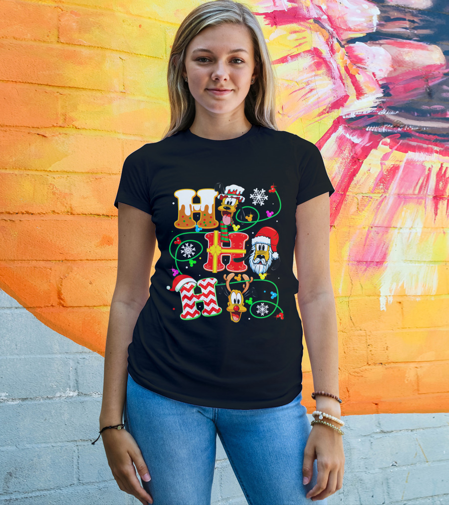 Ho Ho Ho Pluto Christmas Snowflakes Santa Hat Reindeer Holiday Magic T-Shirt