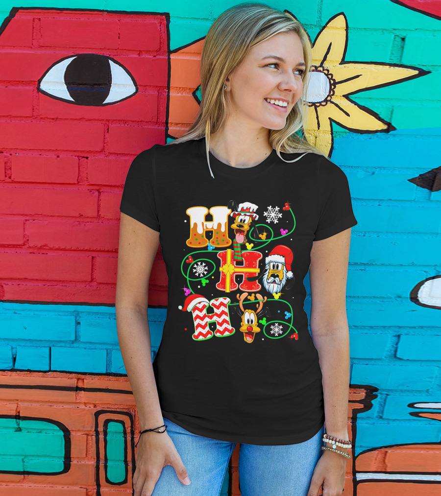 Ho Ho Ho Pluto Christmas Snowflakes Santa Hat Reindeer Holiday Magic T-Shirt