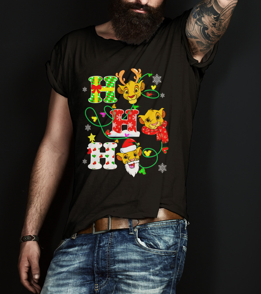 Ho Ho Ho Christmas Simba With Reindeer And Santa Hat T-Shirt