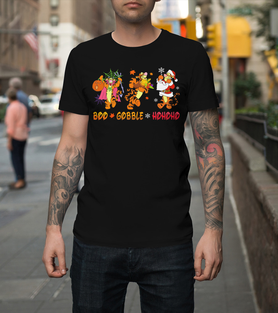 Boo Gobble Hohoho Tigger Halloween Thanksgiving Christmas T-Shirt