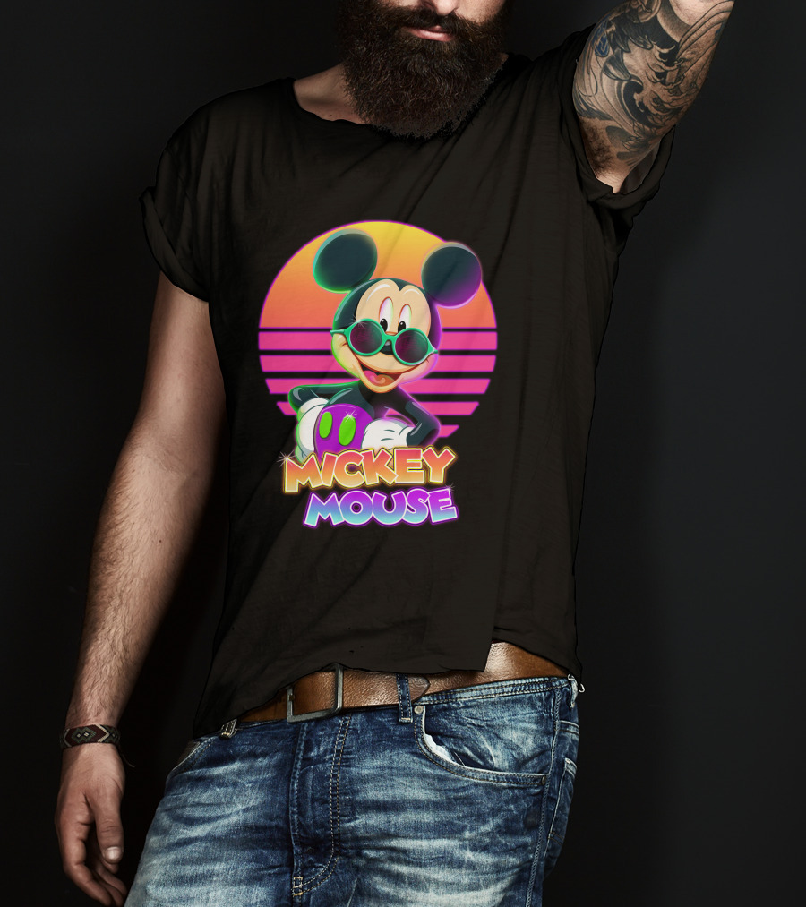 Mickey Mouse Retro Neon Style Sunglasses Sunset T-Shirt
