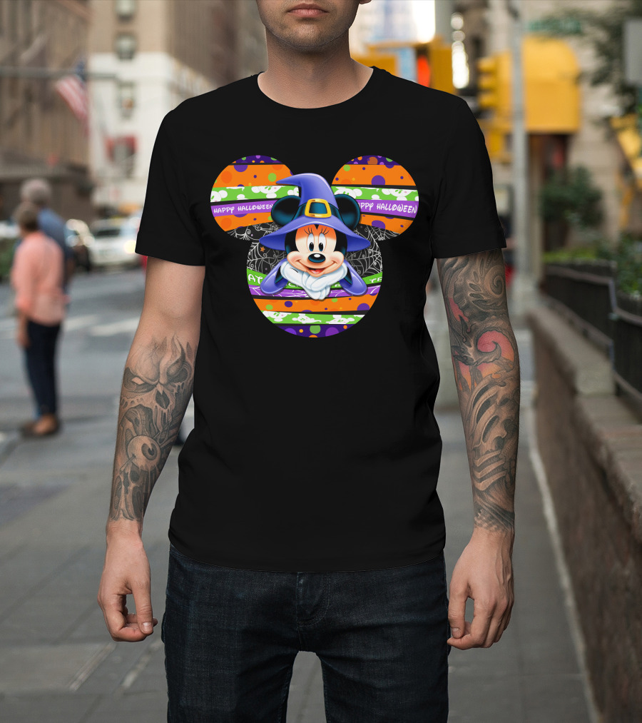 Minnie Mouse Happy Halloween Witch Hat Mickey Head T-Shirt