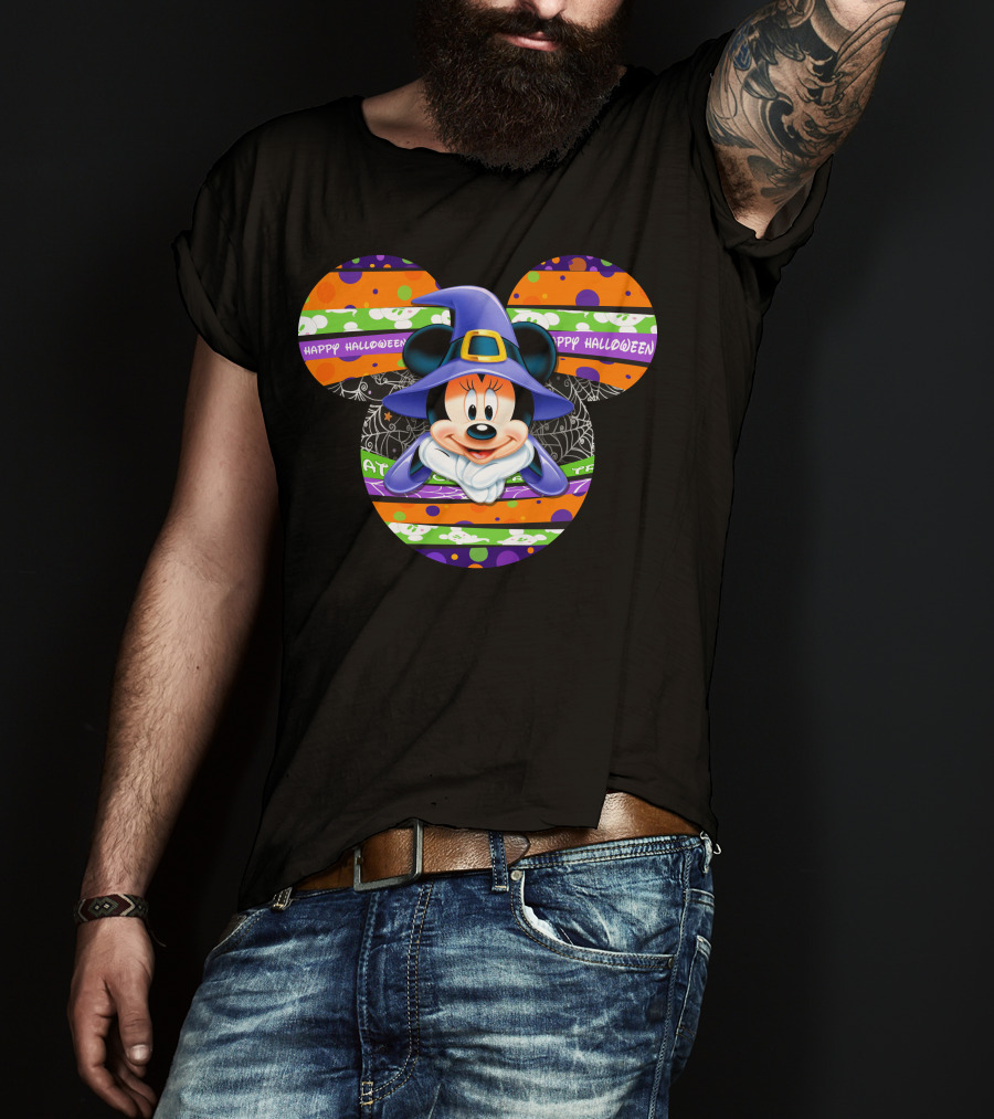 Minnie Mouse Happy Halloween Witch Hat Mickey Head T-Shirt