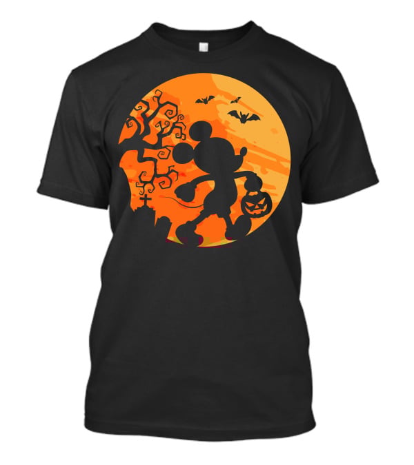 Halloween 54 Mickey Mouse Silhouette With Pumpkin And Bats T-Shirt