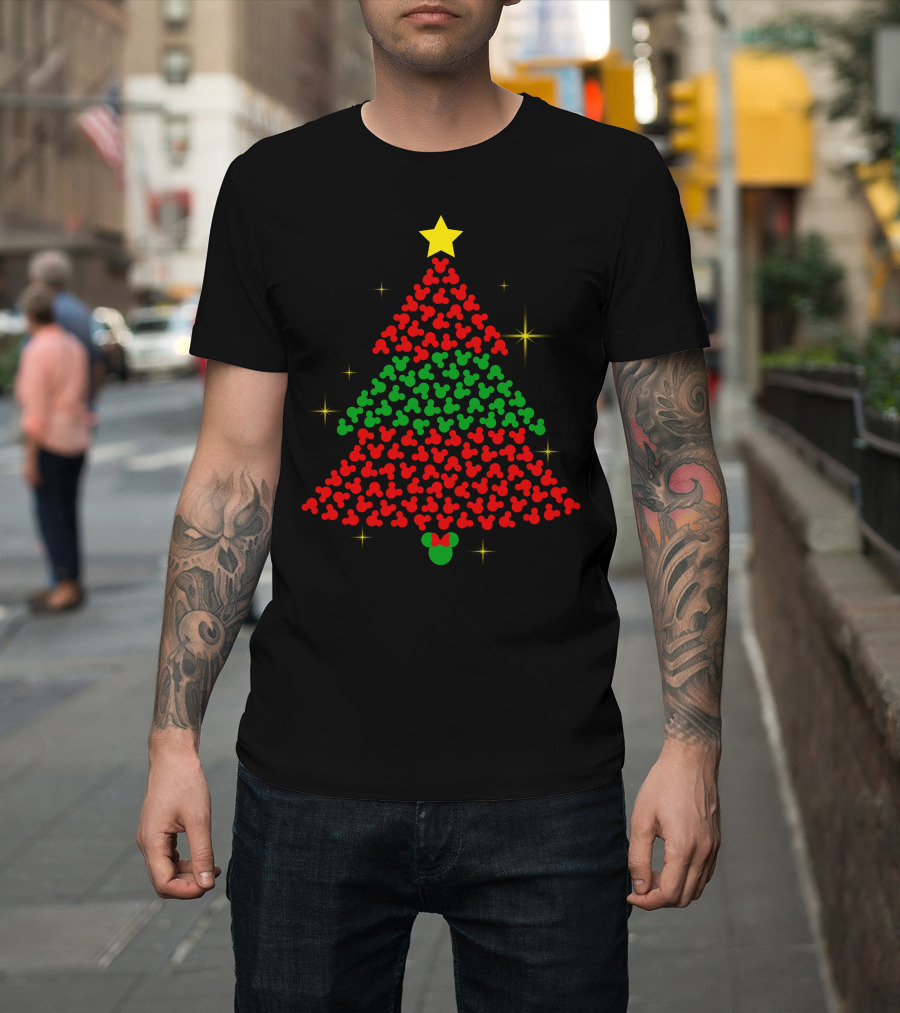 Mickey Christmas Tree With Star And Sparkles T-Shirt
