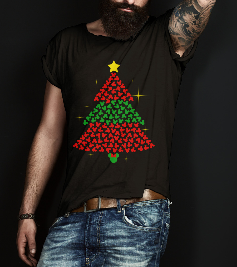 Mickey Christmas Tree With Star And Sparkles T-Shirt