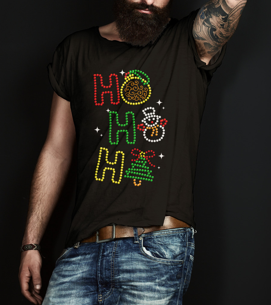 Ho Ho Ho Merry Christmas 56 Santa Snowman Tree T-Shirt