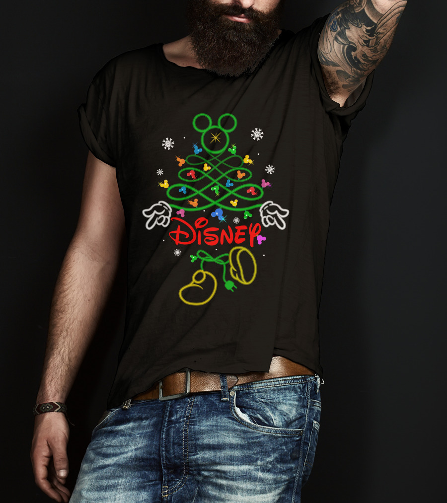 Disney Mickey Mouse Christmas Tree Neon Lights T-Shirt