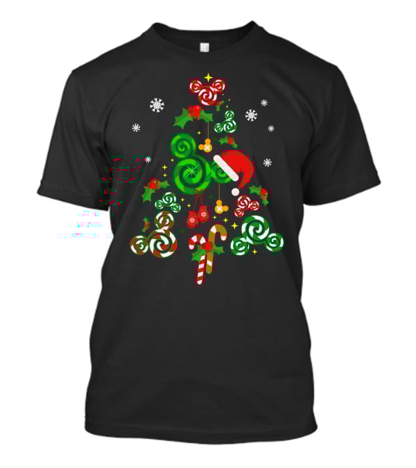 Merry Christmas 24 Candy Cane Tree With Santa Hat And Snowflakes T-Shirt