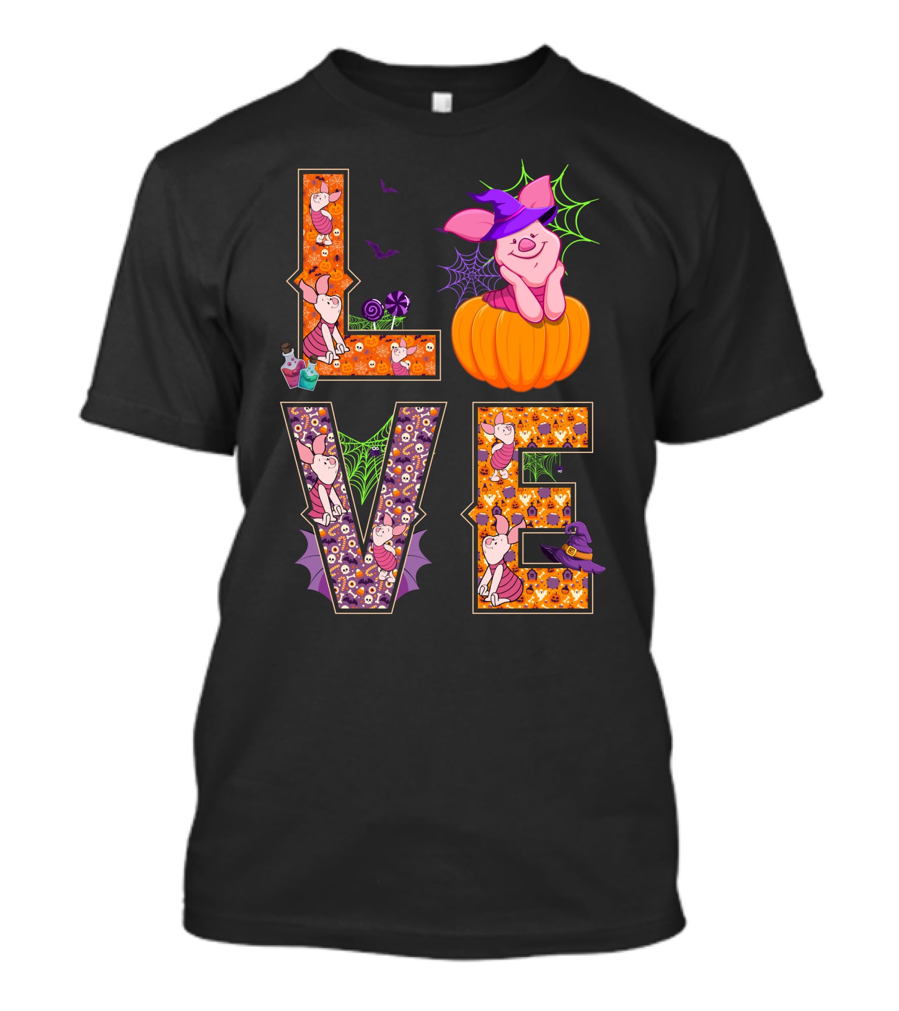 Love Piglet Halloween Pumpkin Costume Spiderwebs Potions T-Shirt