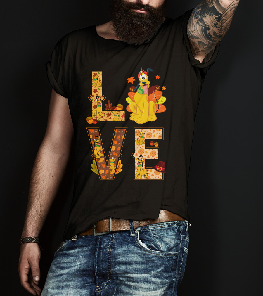 Pluto Thanksgiving Love Autumn Leaves And Pumpkins T-Shirt
