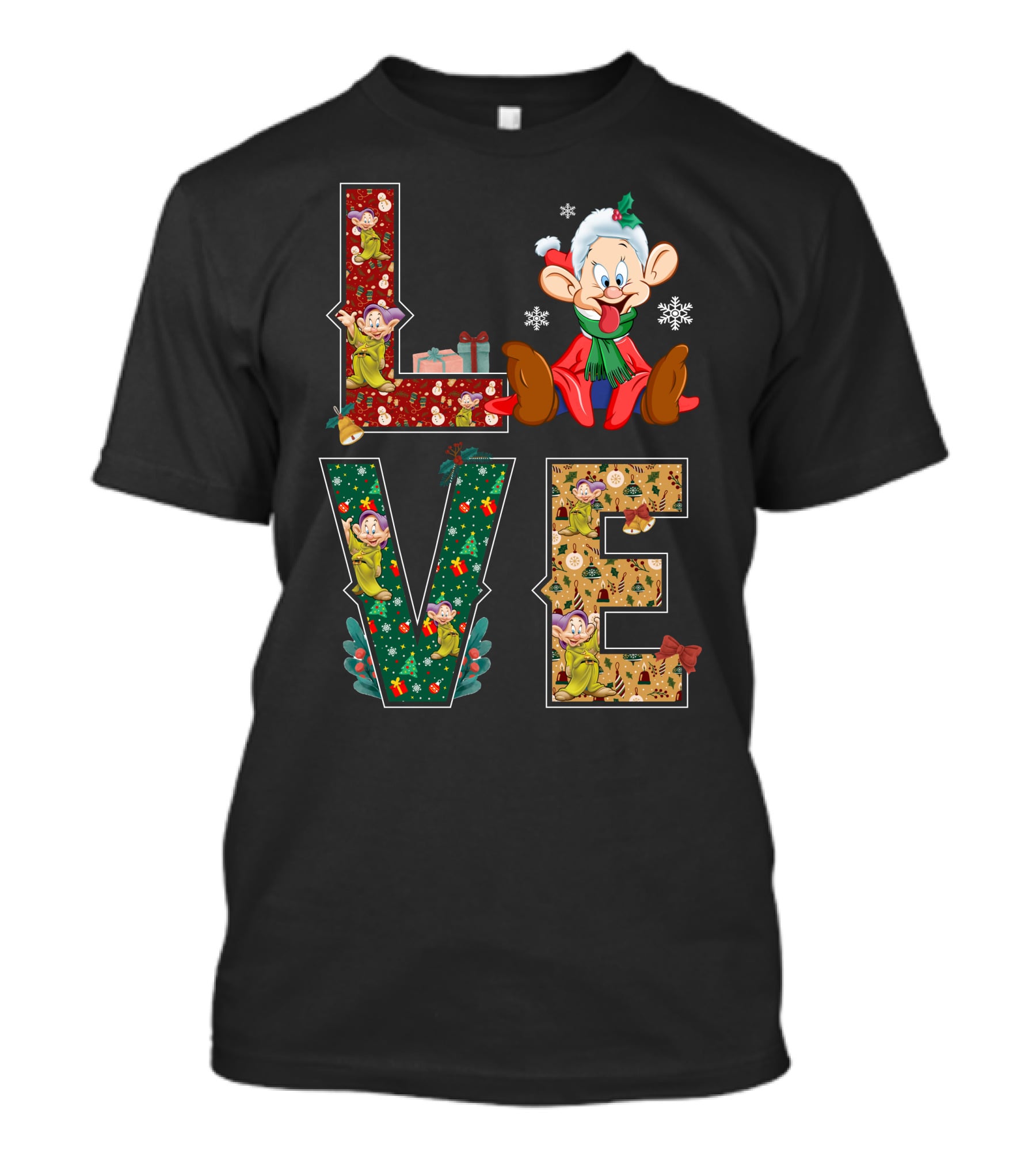 Dopey Love Christmas Snowflakes Presents Garland Bow Holiday T-Shirt