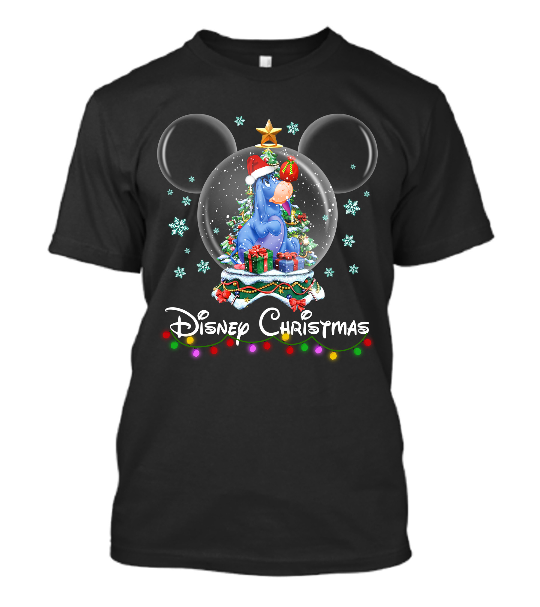 Disney Christmas Eeyore Snow Globe Mickey Ears Santa Hat T-Shirt