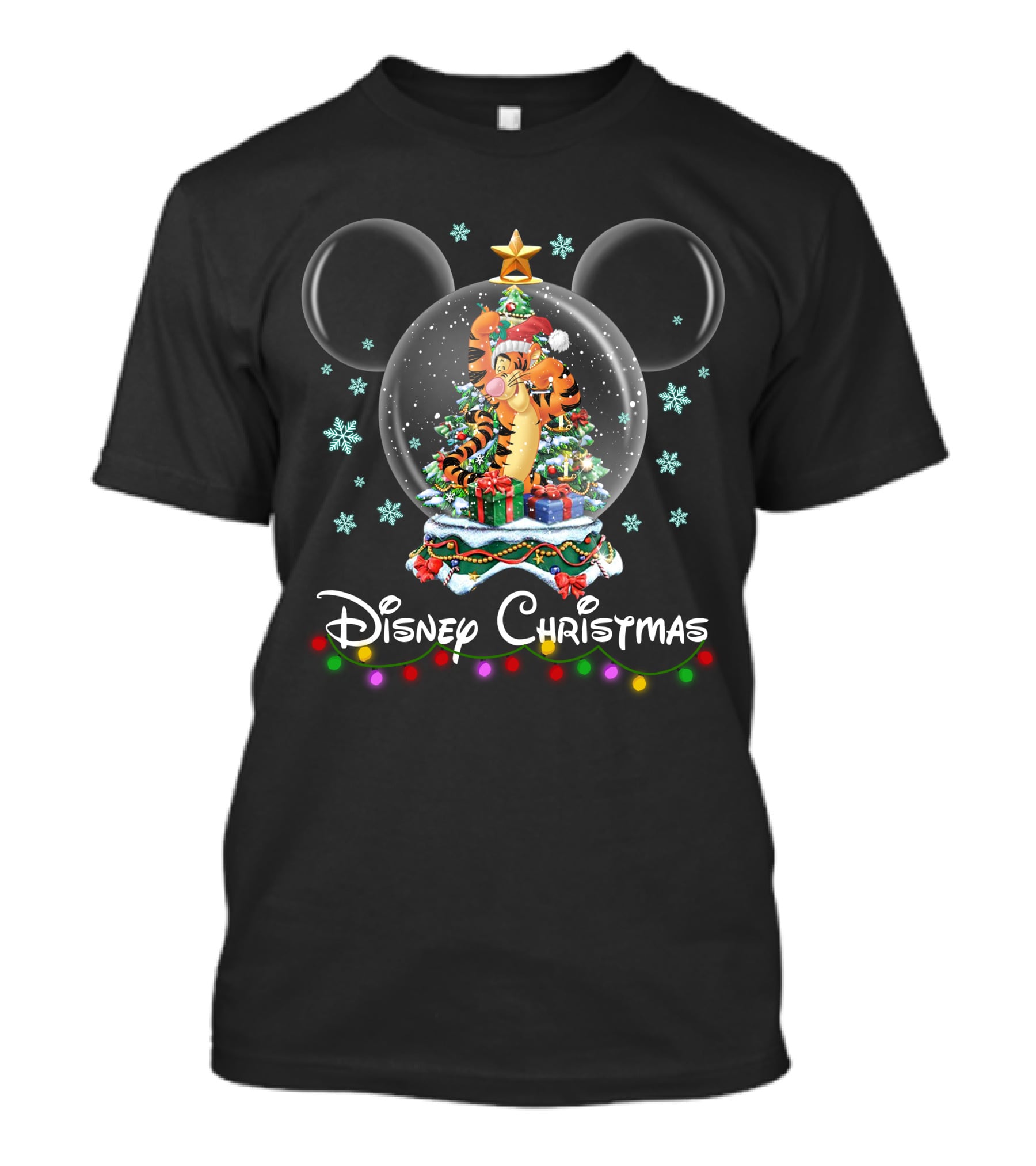 Disney Christmas Tigger Snow Globe With Mickey Mouse Ears And Holiday Presents T-Shirt