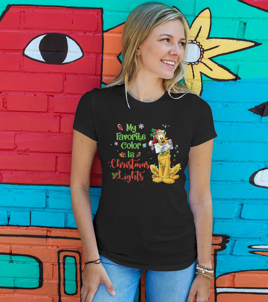 My Favorite Color Is Christmas Lights Pluto Santa Letter T-Shirt