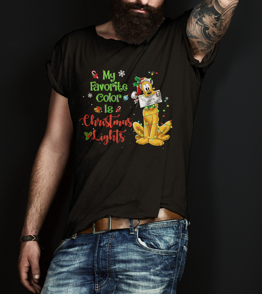 My Favorite Color Is Christmas Lights Pluto Santa Letter T-Shirt