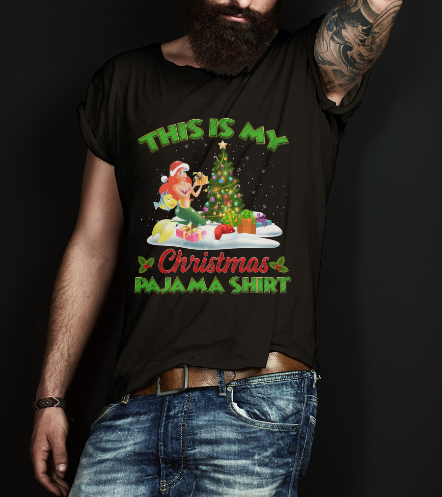 This Is My Christmas Pajama Shirt Ariel And Flounder Holiday Scene T-Shirt
