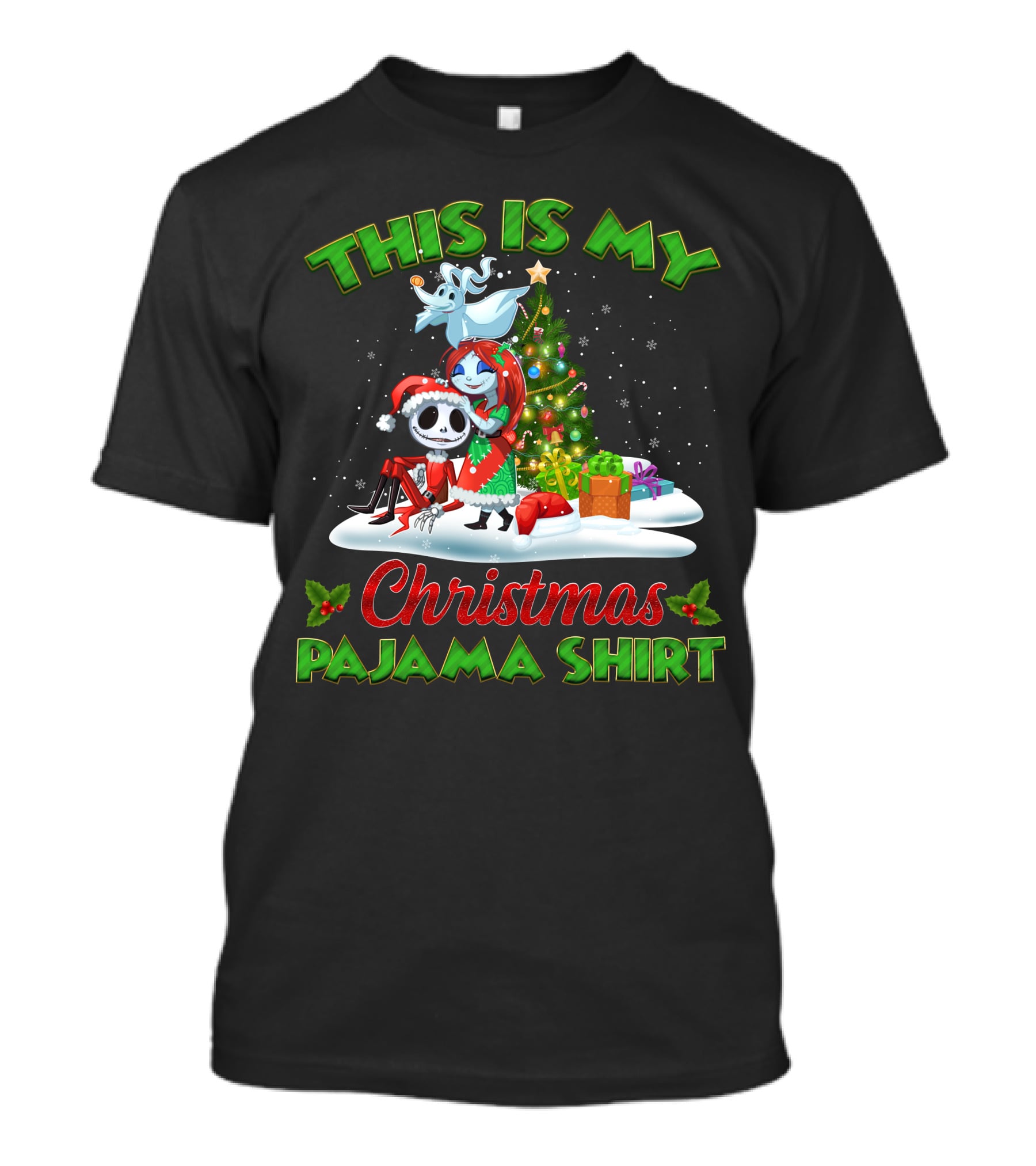 This Is My Christmas Pajama Shirt Jack Skellington And Sally Holiday Tree Scene T-Shirt