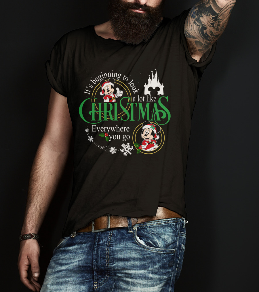 It's Beginning To Look A Lot Like Christmas Everywhere You Go Mickey Minnie T-Shirt
