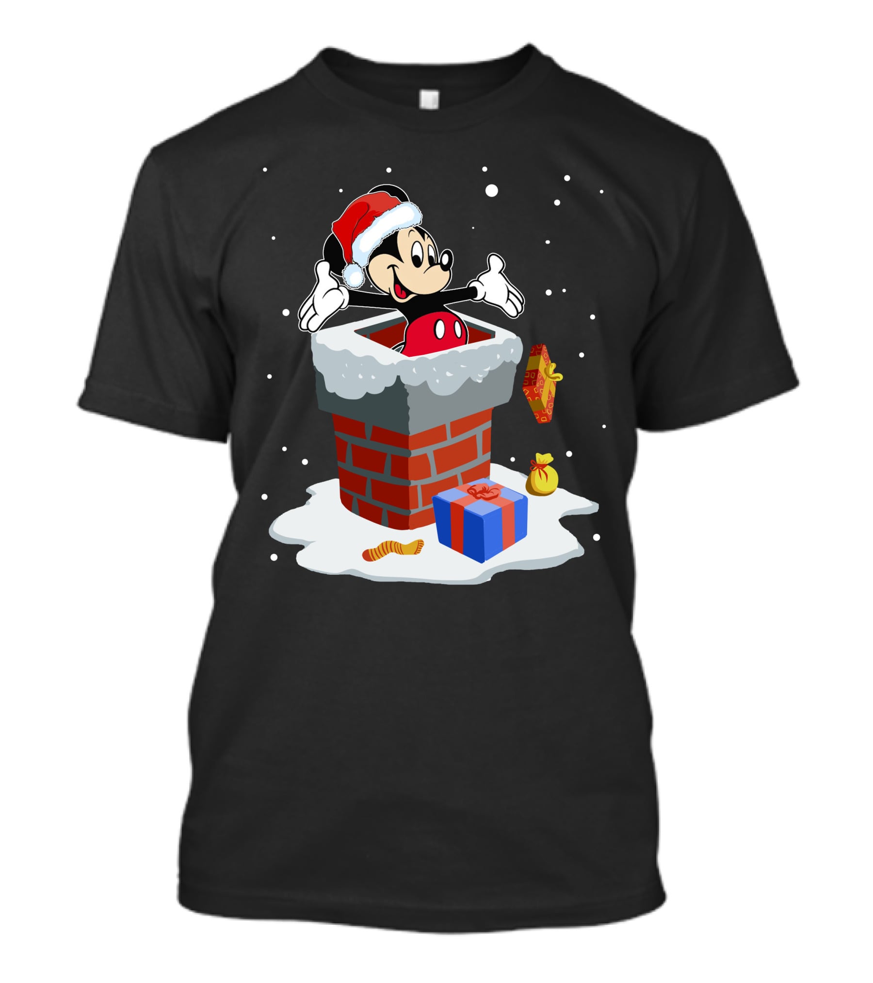 Mickey Mouse Christmas Chimney Santa Hat Snow Gifts T-Shirt