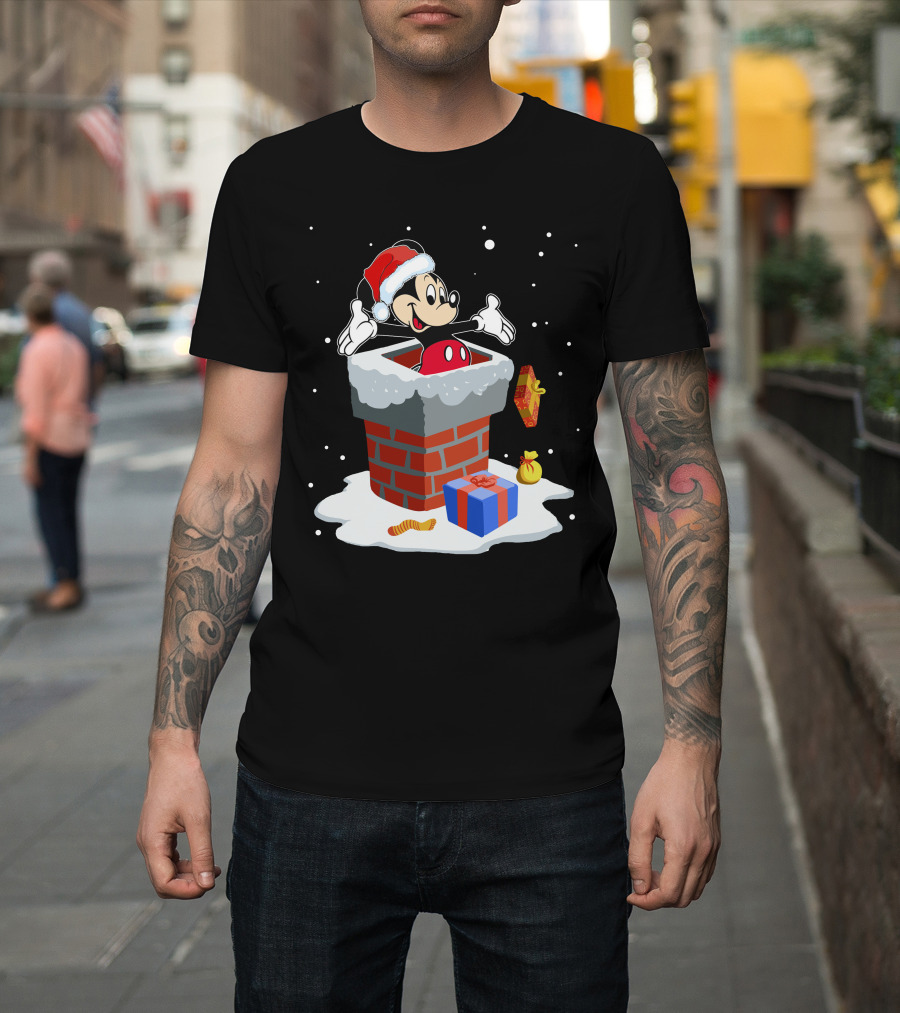 Mickey Mouse Christmas Chimney Santa Hat Snow Gifts T-Shirt
