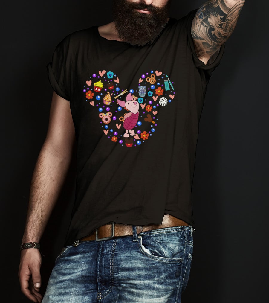 Piglet Mickey Mouse Heart Disney Cupcakes And Flowers T-Shirt