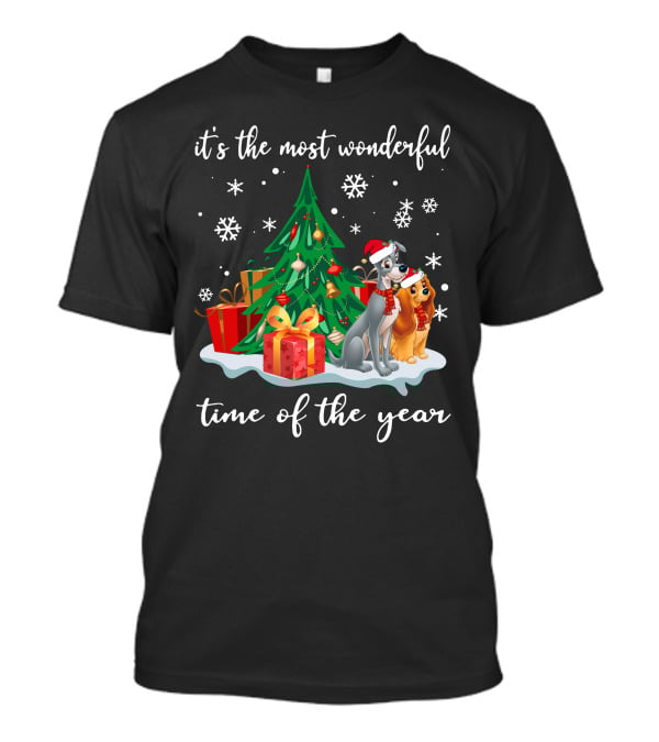 It's The Most Wonderful Time Of The Year Lady And The Tramp Christmas Tree Snowflakes T-Shirt