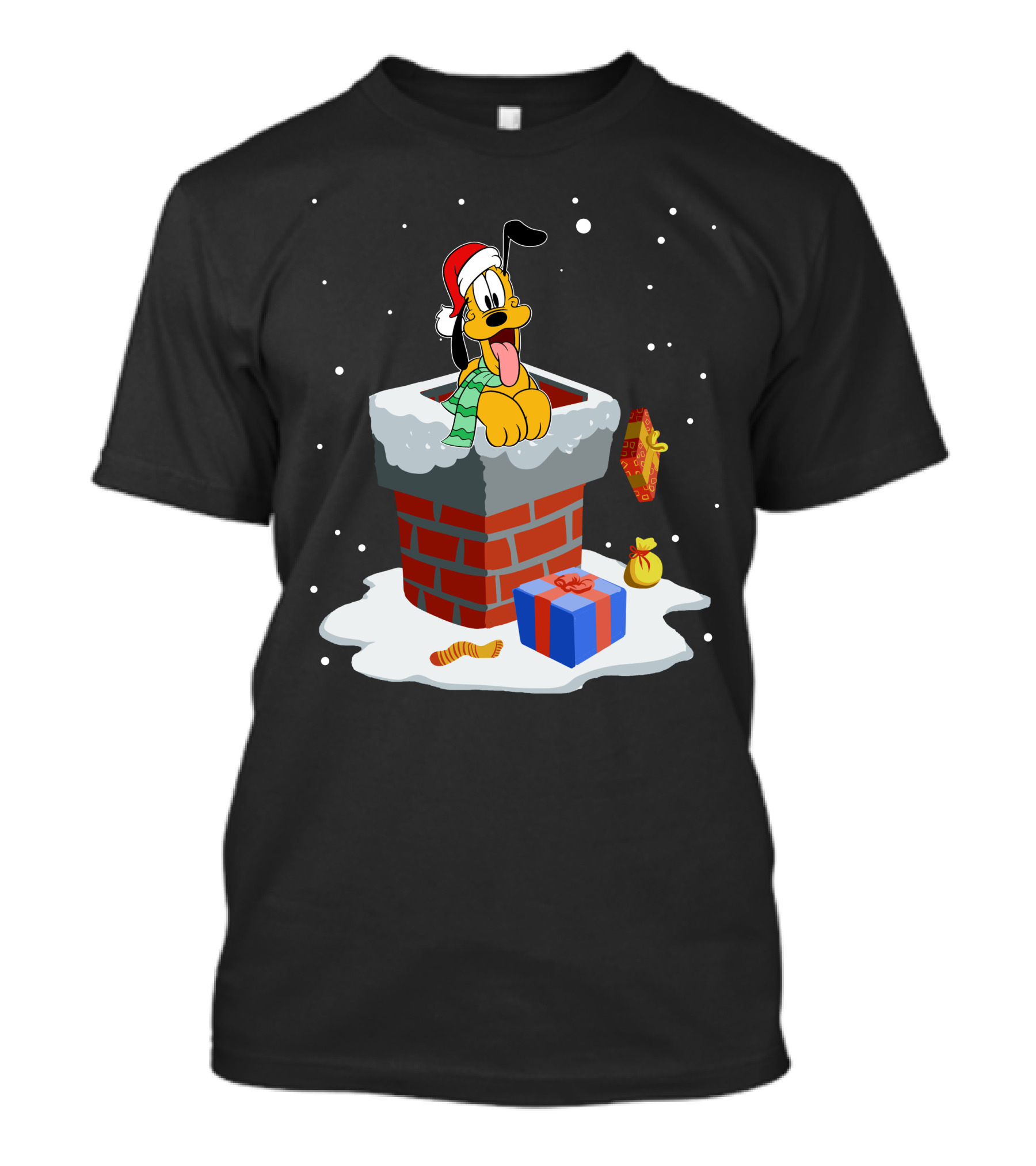 Pluto Santa Hat Chimney Christmas Gifts Snowflakes T-Shirt