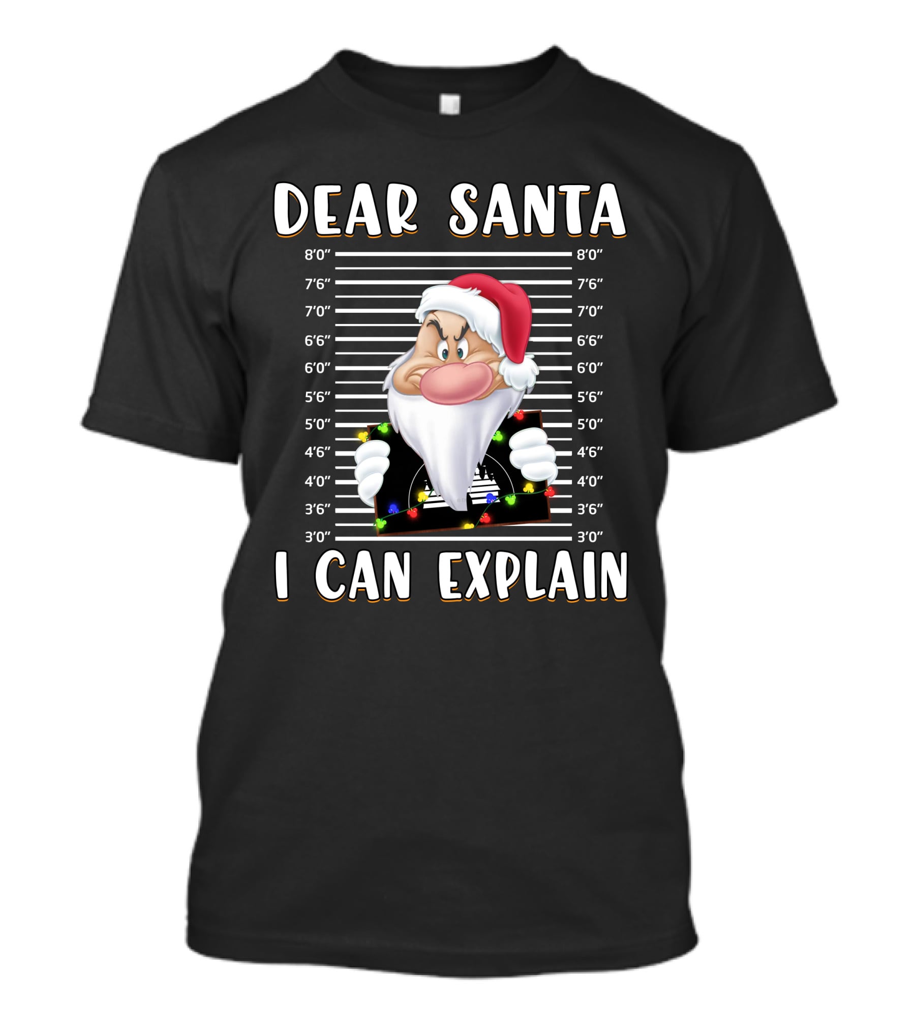 Dear Santa I Can Explain Grumpy Mugshot Christmas Santa Hat T-Shirt